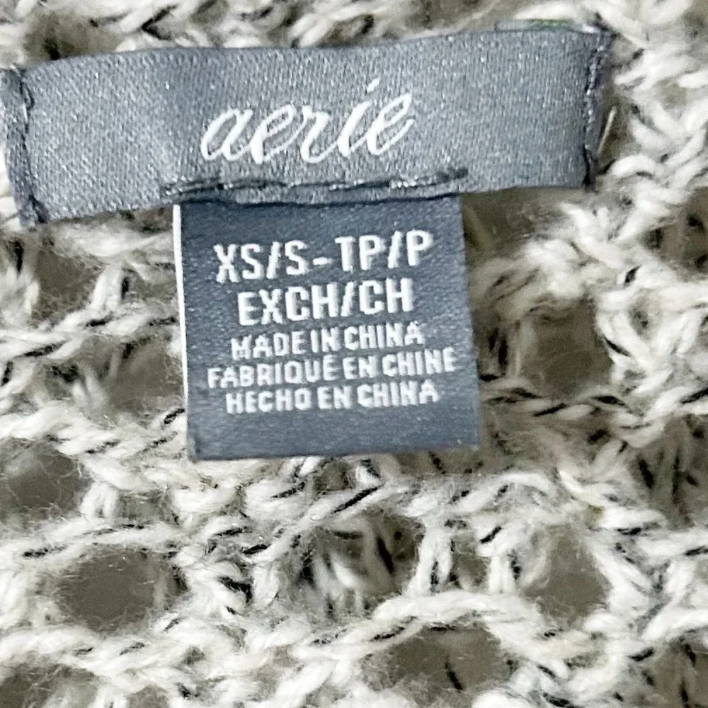 Aerie Light Gray Open-Knit Long Sleeve Cotton Blend Cardigan Sweater with a Hood